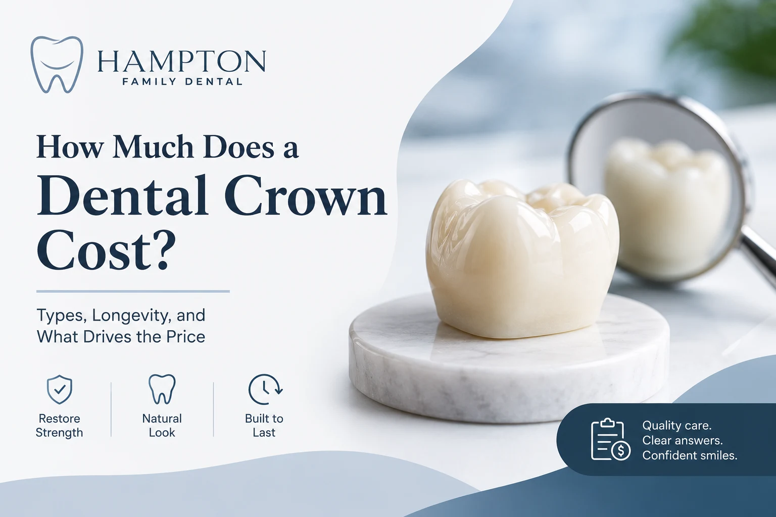 A dentist showing a patient dental crown material options at Hampton Family Dental in Southampton PA