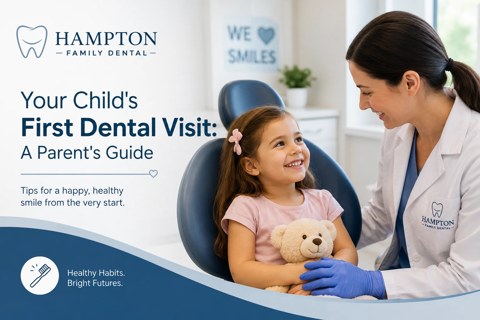 A young child smiling during a gentle first dental visit at Hampton Family Dental in Southampton PA