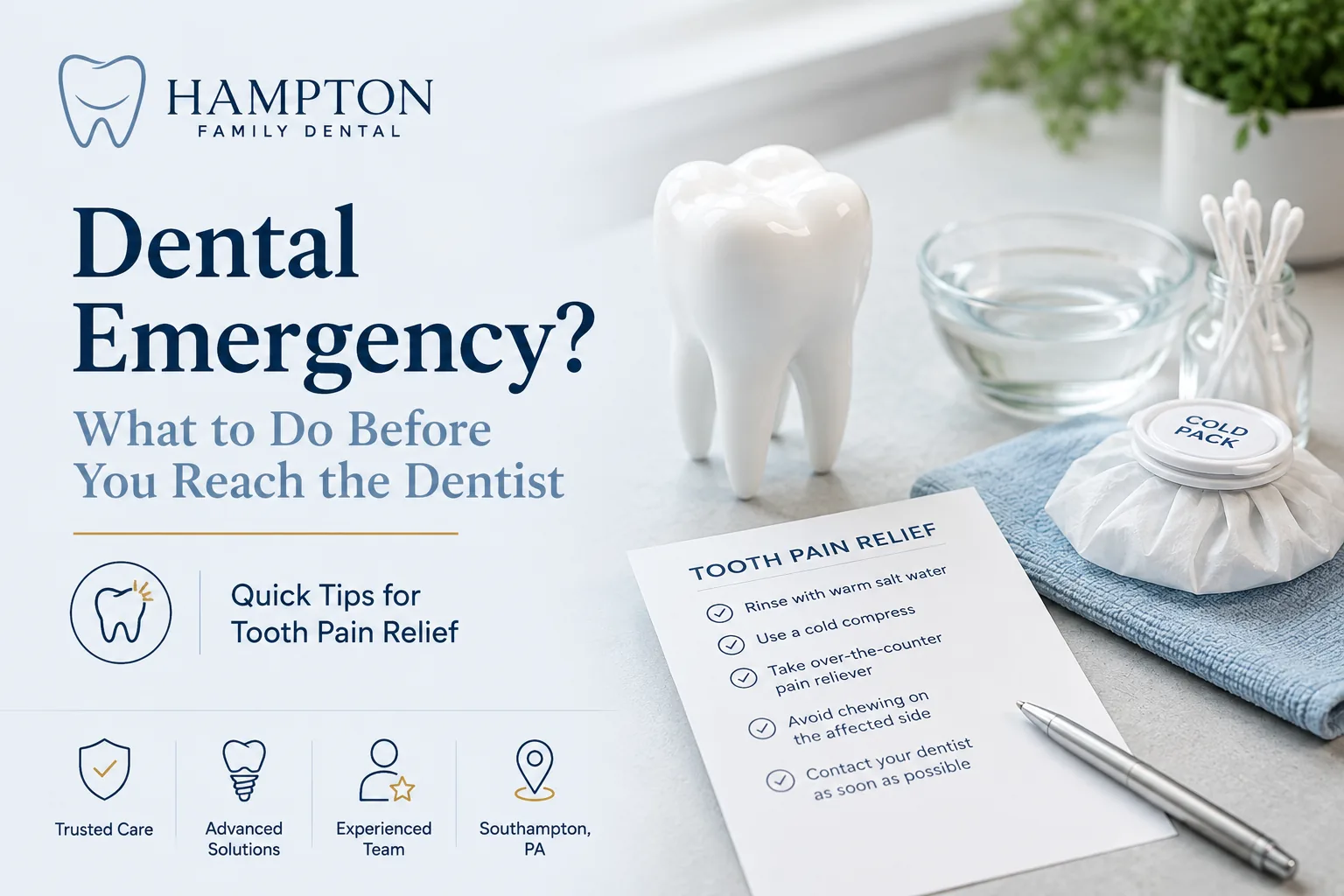 Person with tooth pain calling Hampton Family Dental for same-day emergency care in Southampton PA