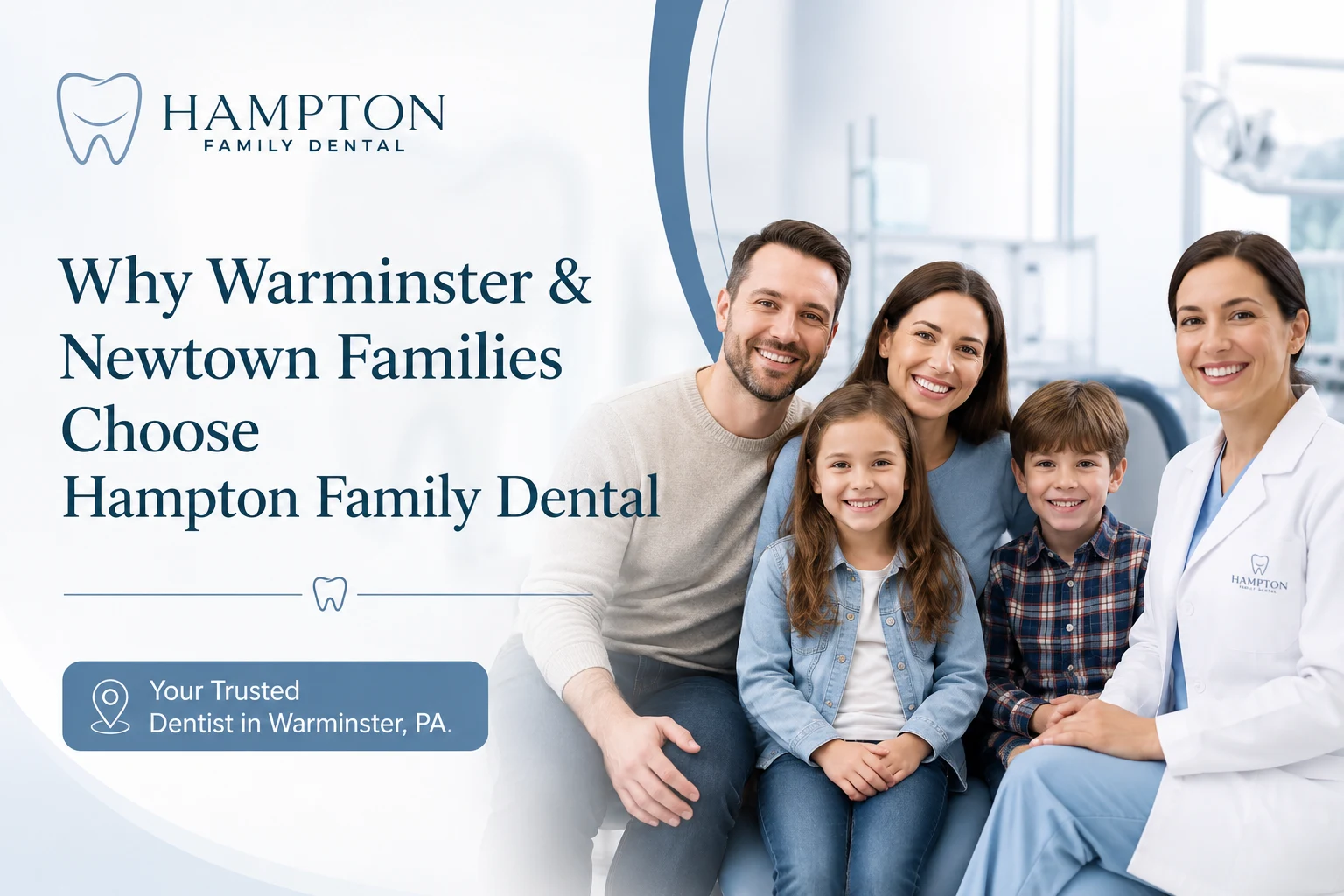A Warminster family greeted at the front desk of Hampton Family Dental in Southampton PA