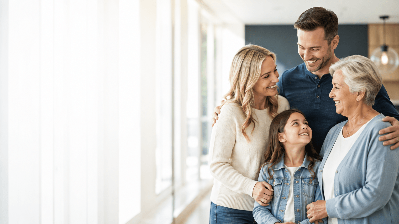 A multi-generational family smiling together — patients of Hampton Family Dental in Southampton, PA